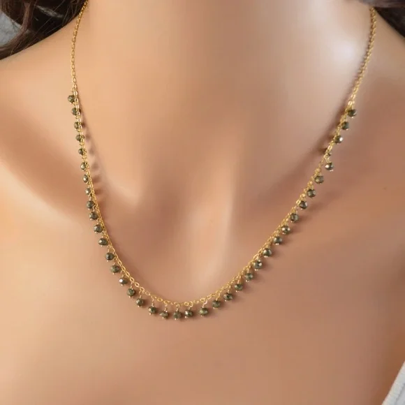 Pyrite Necklace 14k Gold Genuine Gemstone
